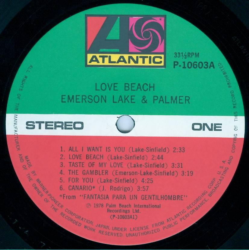Emerson, Lake and Palmer Love Beach [lp label a jpn]
